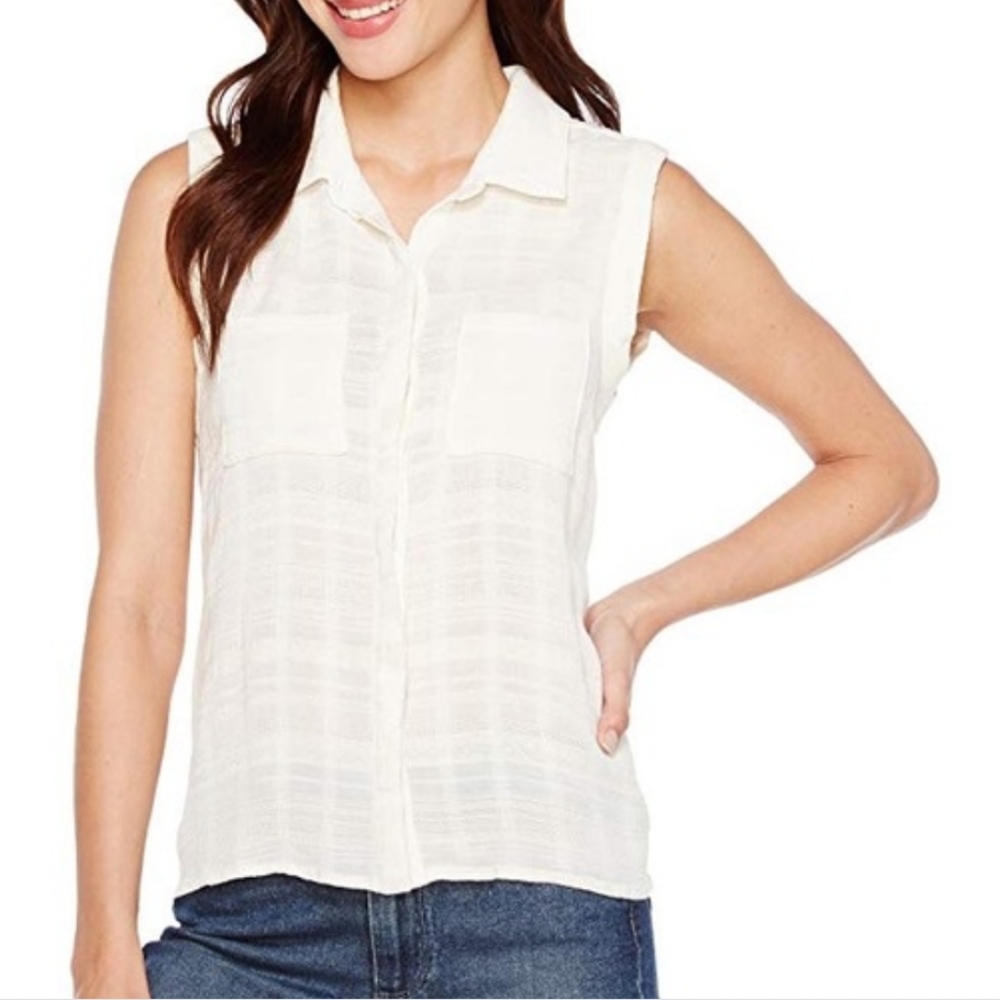 Splendid Sandbar Olive Green Button Sleeveless Top - Linen Blend